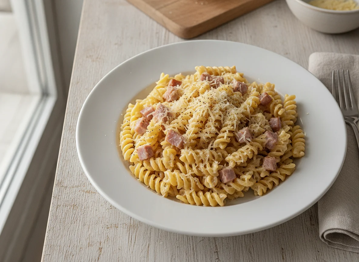 Pasta Carbonara Art mit Fusilli photo