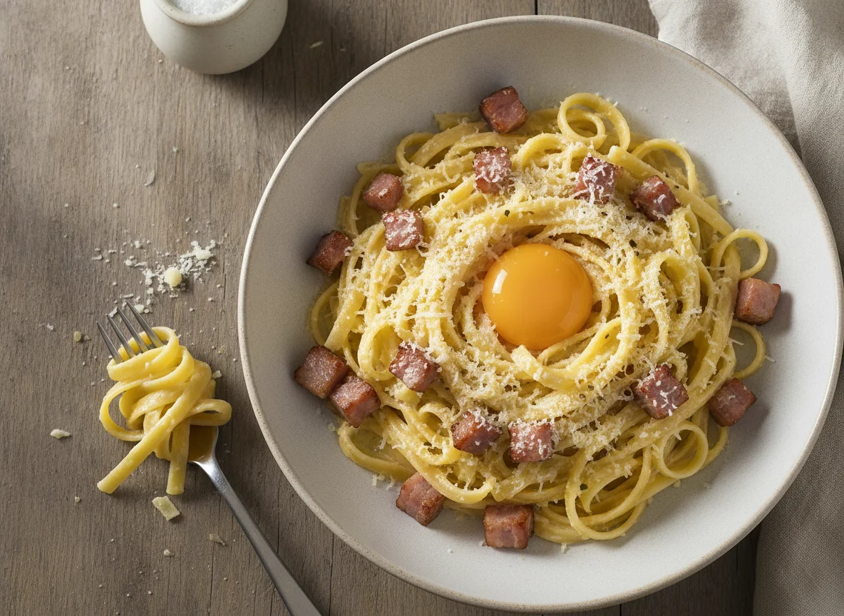 Pasta Carbonara mit Parmesan photo