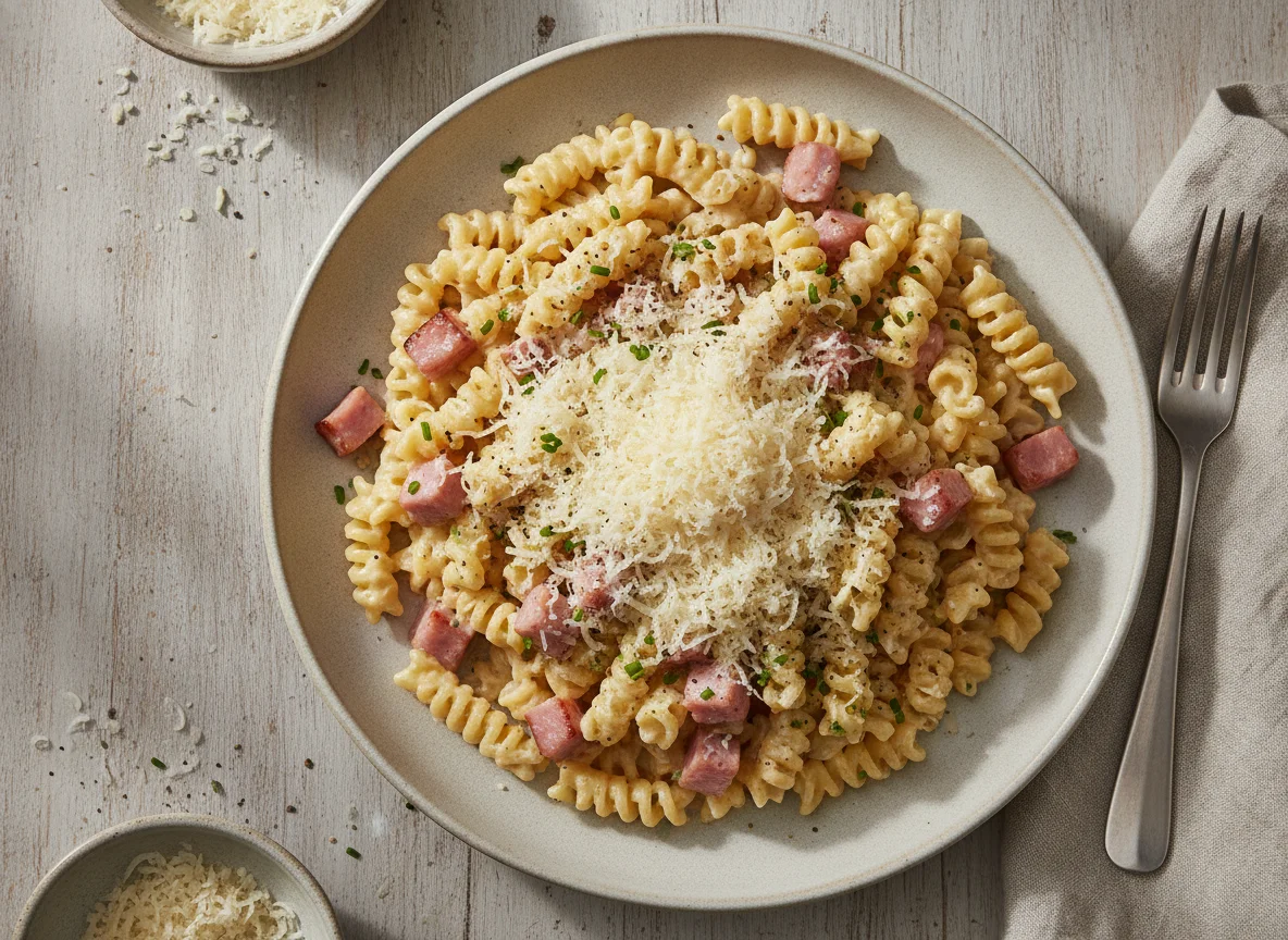 Pasta Carbonara mit Schinken photo