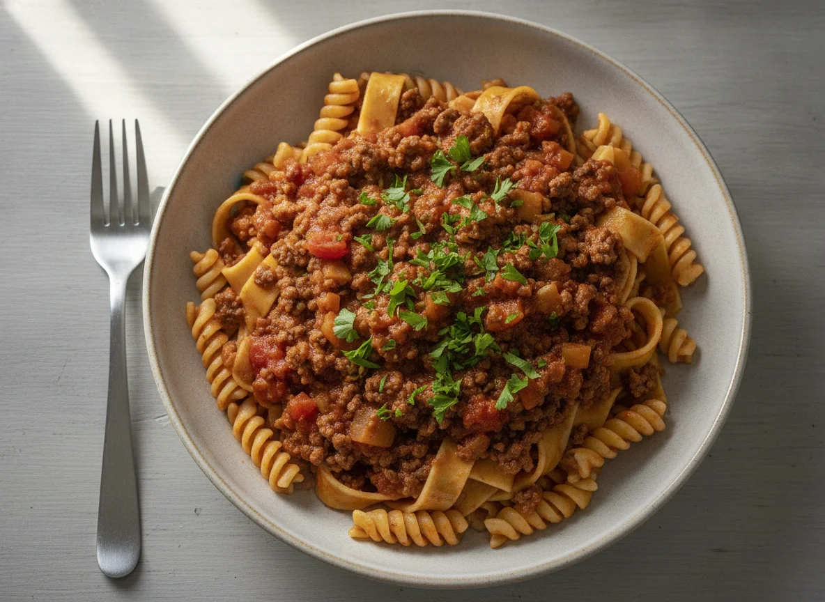 Pasta mit Bolognese-Sauce photo