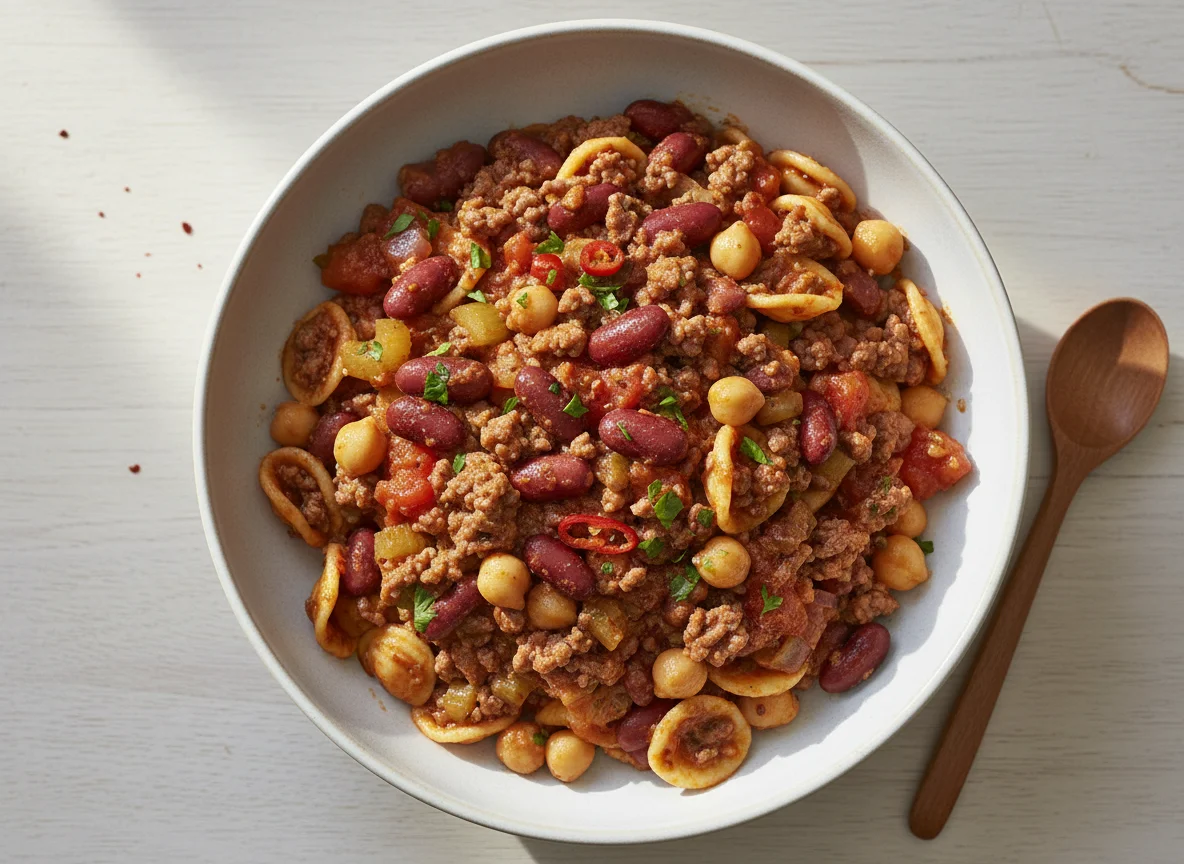 Pasta mit Chili con Carne photo