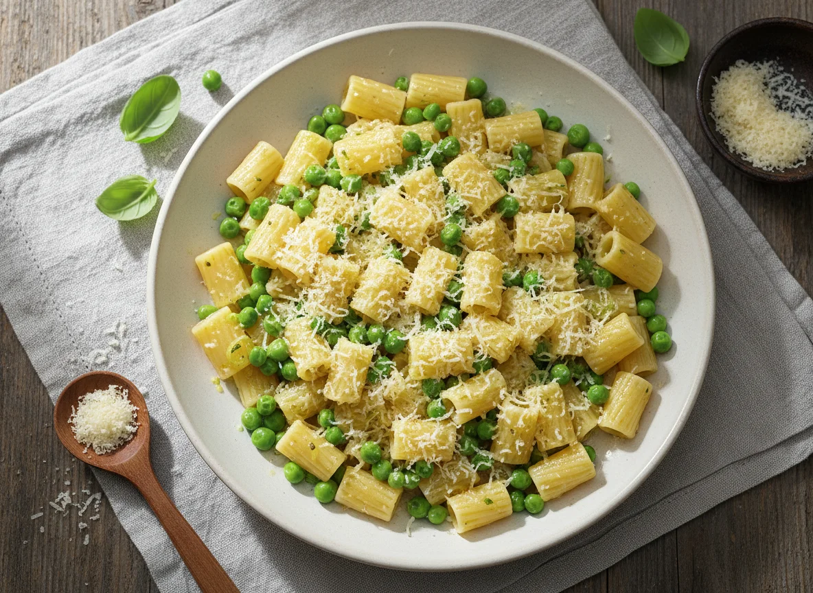Pasta mit Erbsen und Parmesan photo