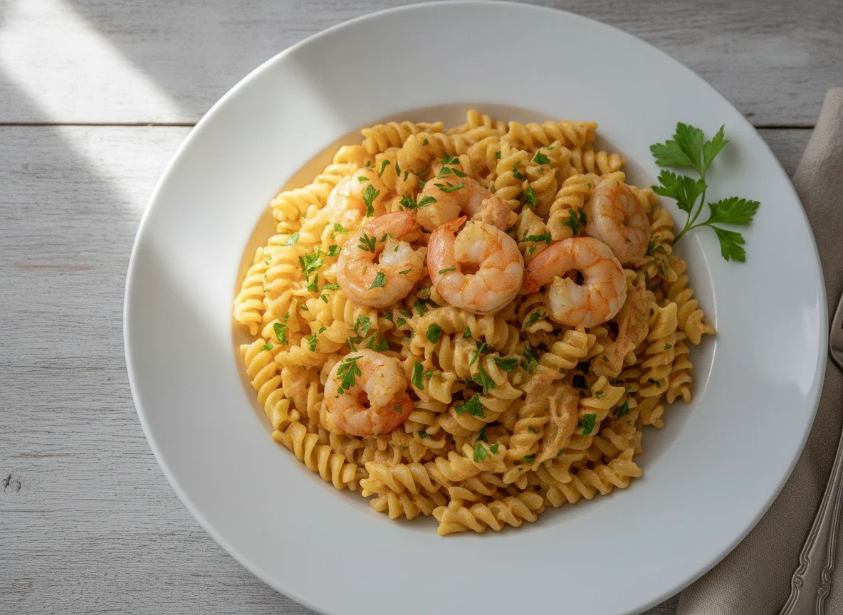 Pasta mit Garnelen in Oberssauce photo