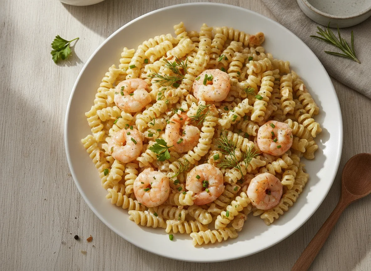 Pasta mit Garnelen in Sahnesoße photo