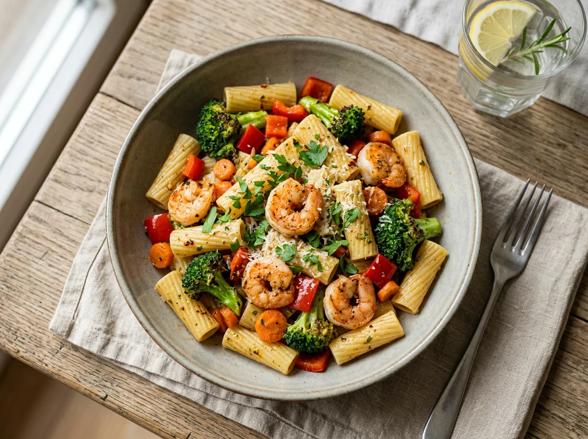 Pasta mit Garnelen und Brokkoli photo