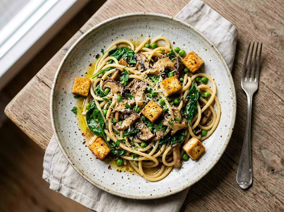 Pasta mit Gemüse und Pilzen photo