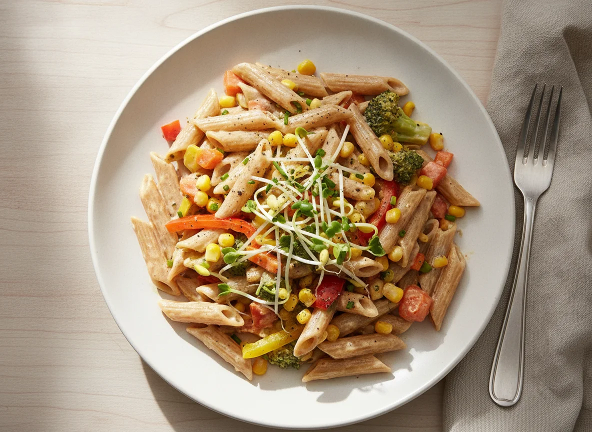 Pasta mit Gemüse-Sahnesauce photo