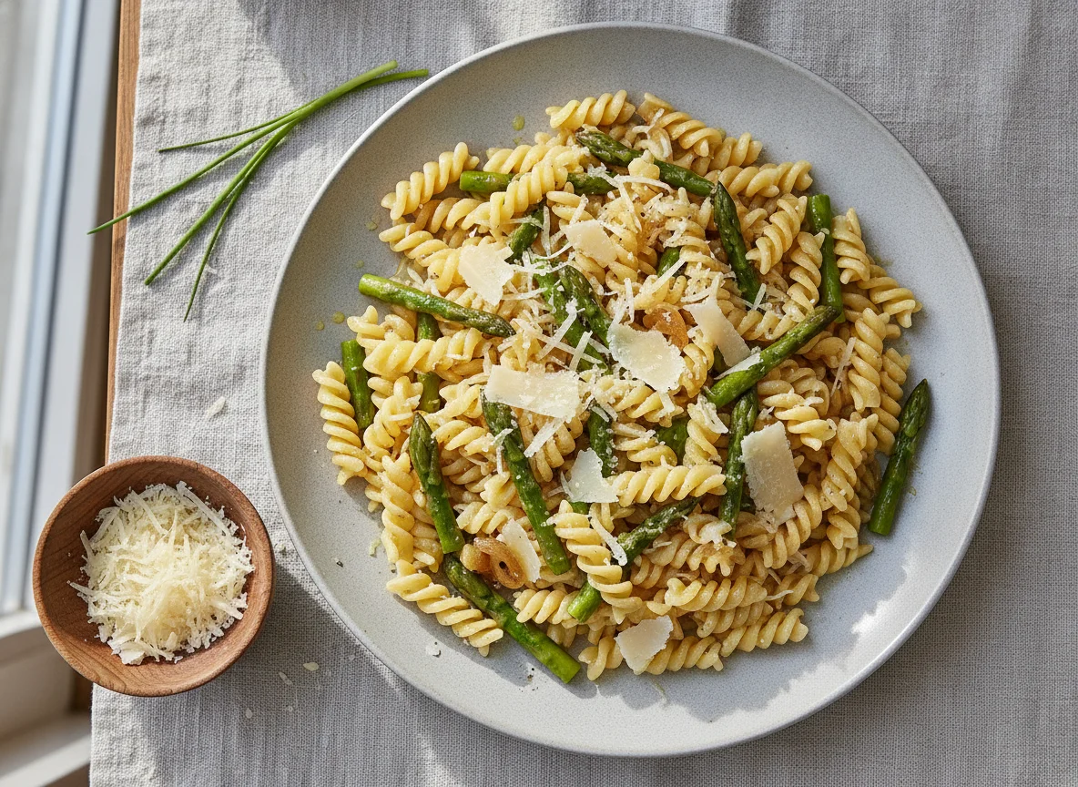 Pasta mit grünem Spargel photo