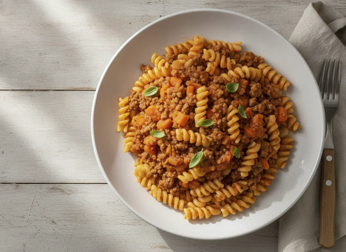 Pasta mit Hackfleisch-Gemüse-Sauce photo