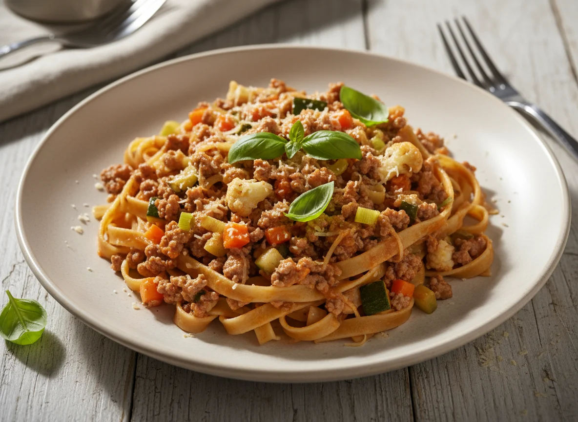 Pasta mit Hackfleisch-Gemüse-Soße photo