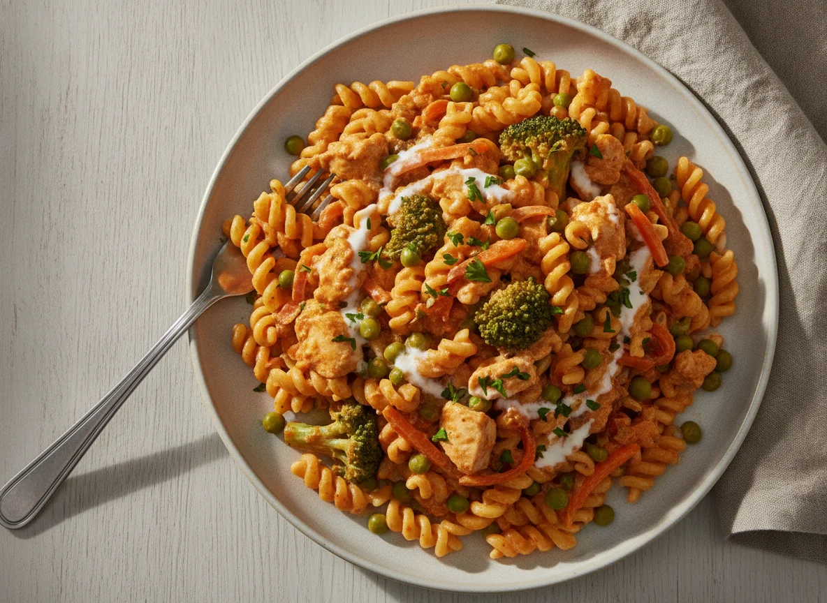 Pasta mit Hähnchen, Brokkoli und Sahnesauce photo