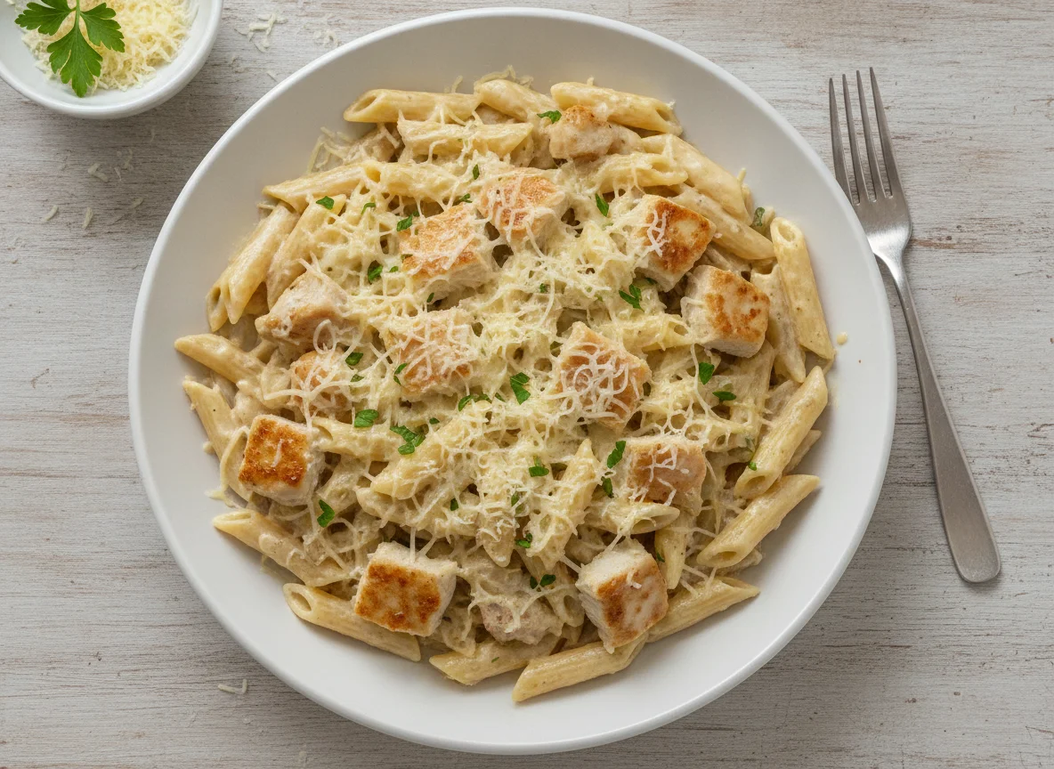 Pasta mit Hähnchen in Sahnesauce photo