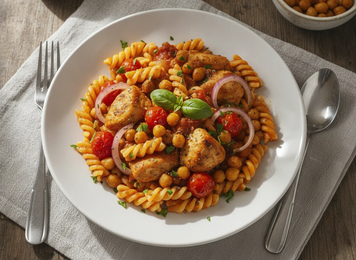 Pasta mit Hähnchen in Tomatensauce photo