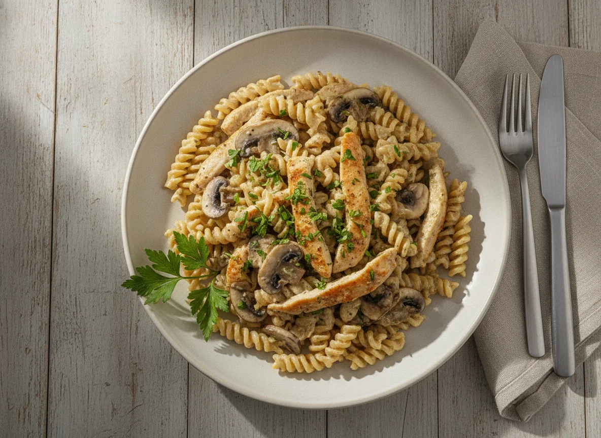 Pasta mit Hähnchen und Sahnesauce photo