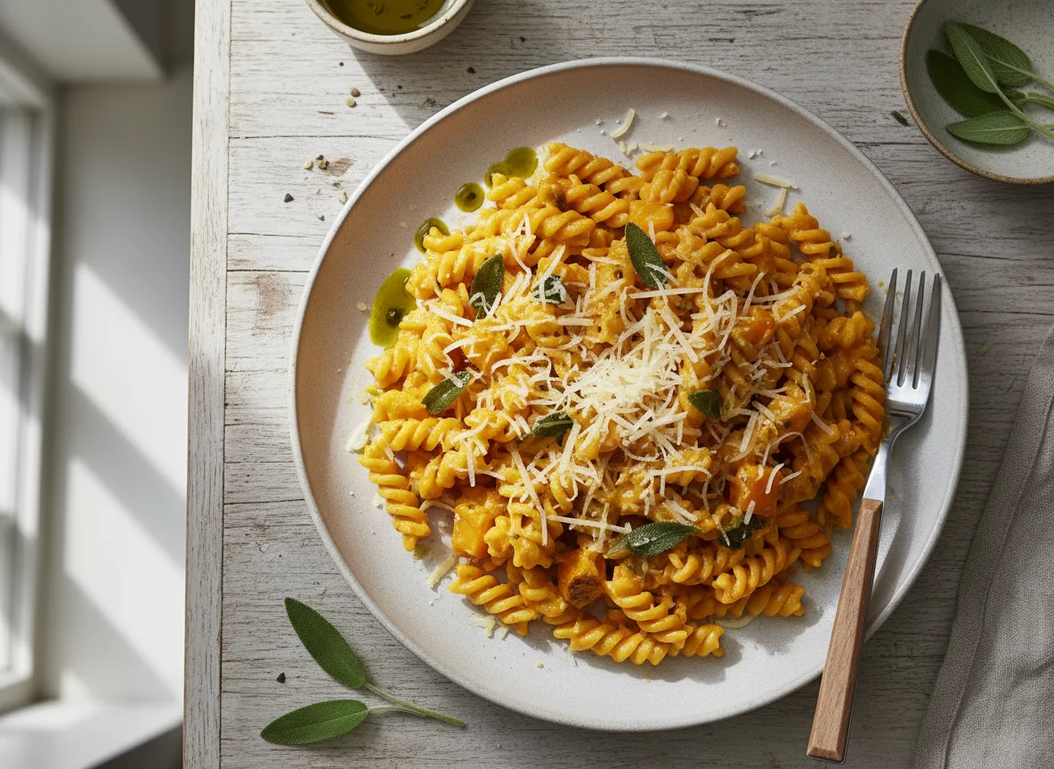Pasta mit Kürbis-Käse-Sauce photo