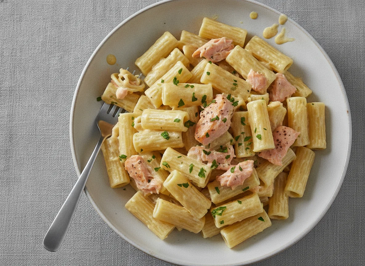 Pasta mit Lachs und Sahnesauce photo
