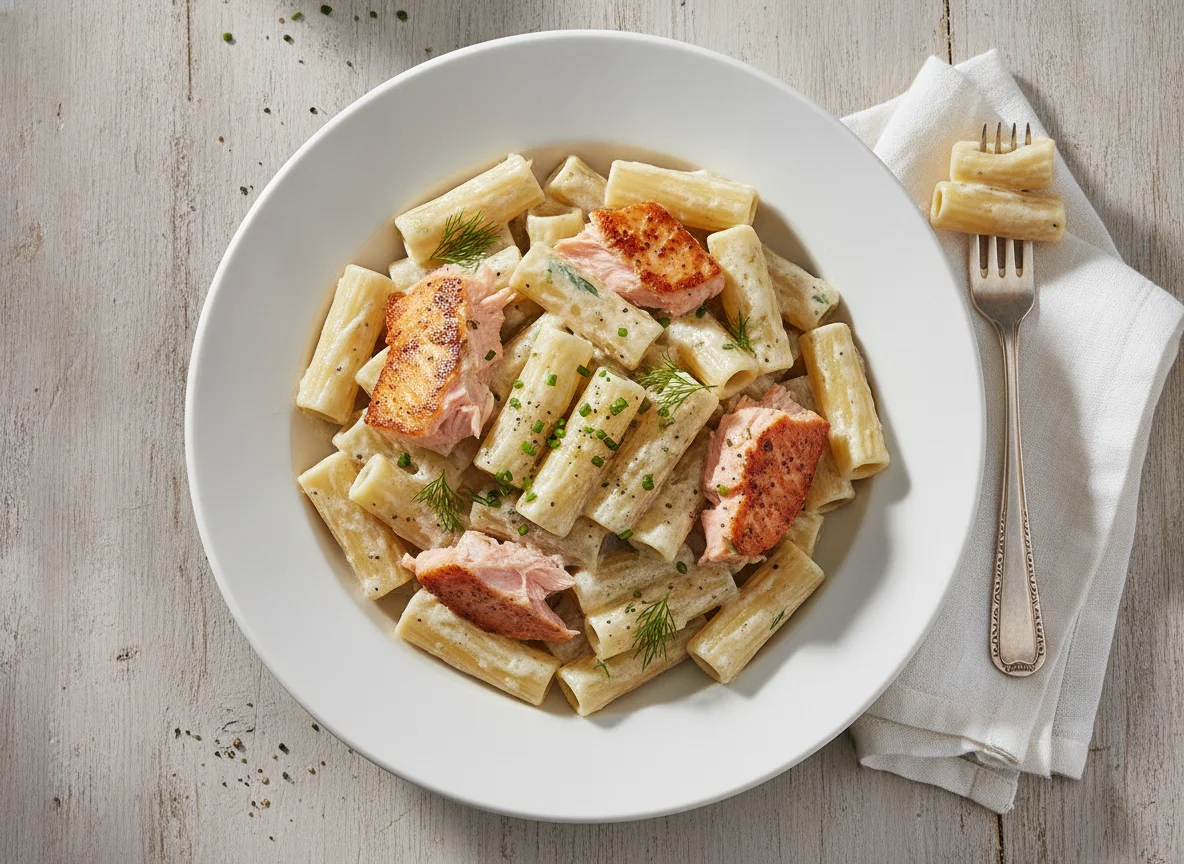 Pasta mit Lachs-Sahnesauce photo