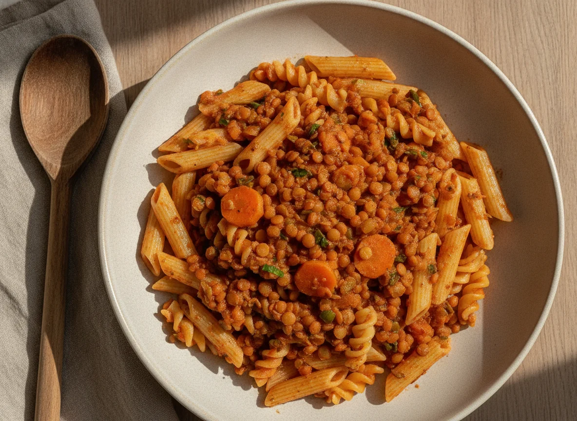 Pasta mit Linsenbolognese photo