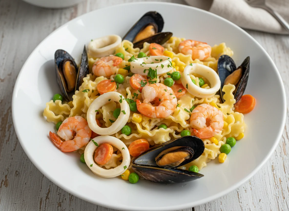 Pasta mit Meeresfrüchten und Sahnesauce photo