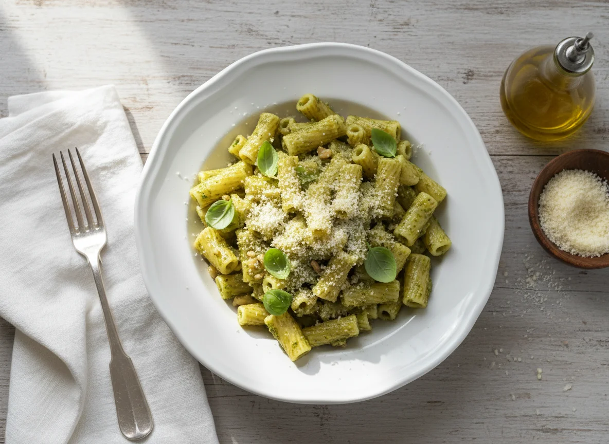 Pasta mit Pesto und Käse photo