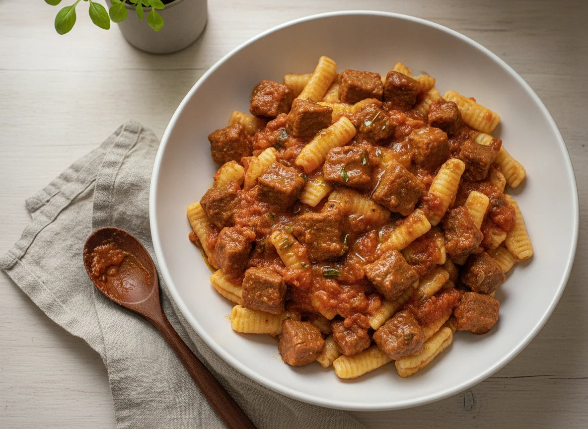 Pasta mit Rindfleisch und Tomatensauce photo