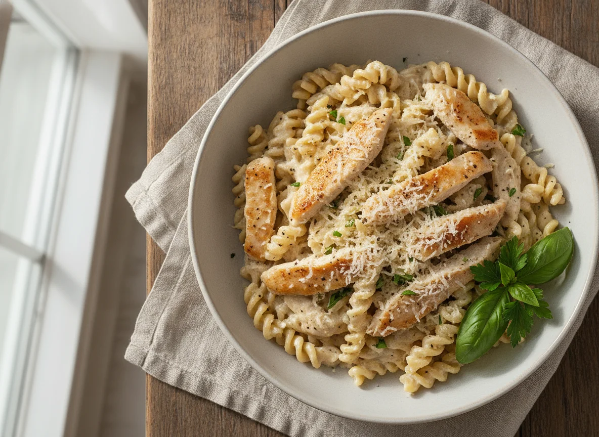 Pasta mit Sahnesauce und Parmesan photo