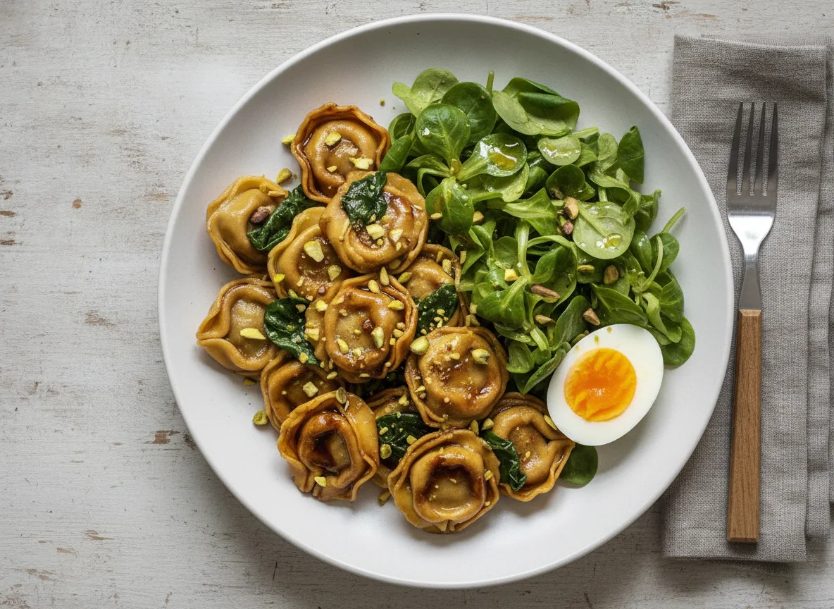 Pasta mit Salat und Ei photo