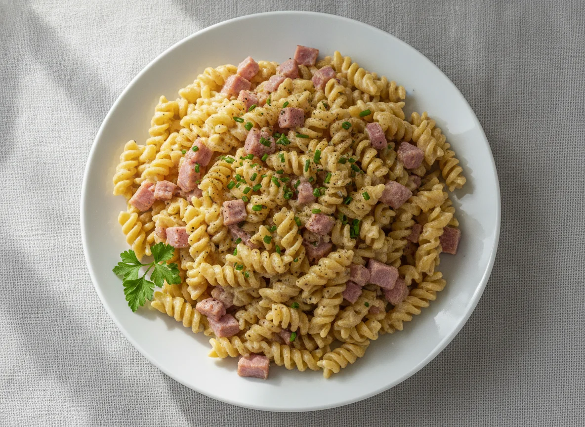Pasta mit Schinken-Sahne-Soße photo