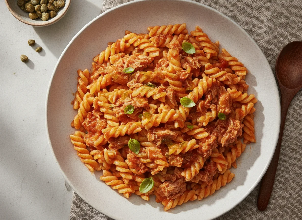 Pasta mit Thunfisch und Tomatensauce photo
