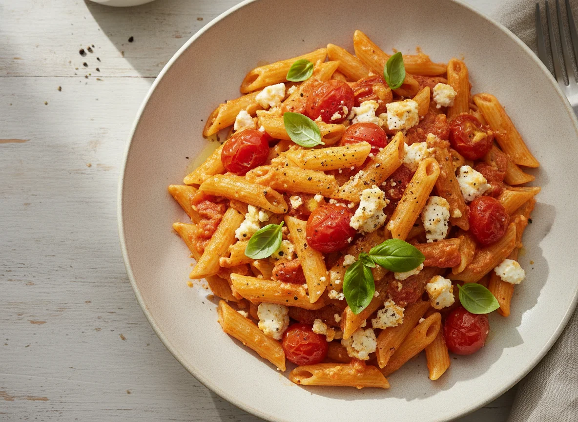 Pasta mit Tomaten-Feta-Sauce photo