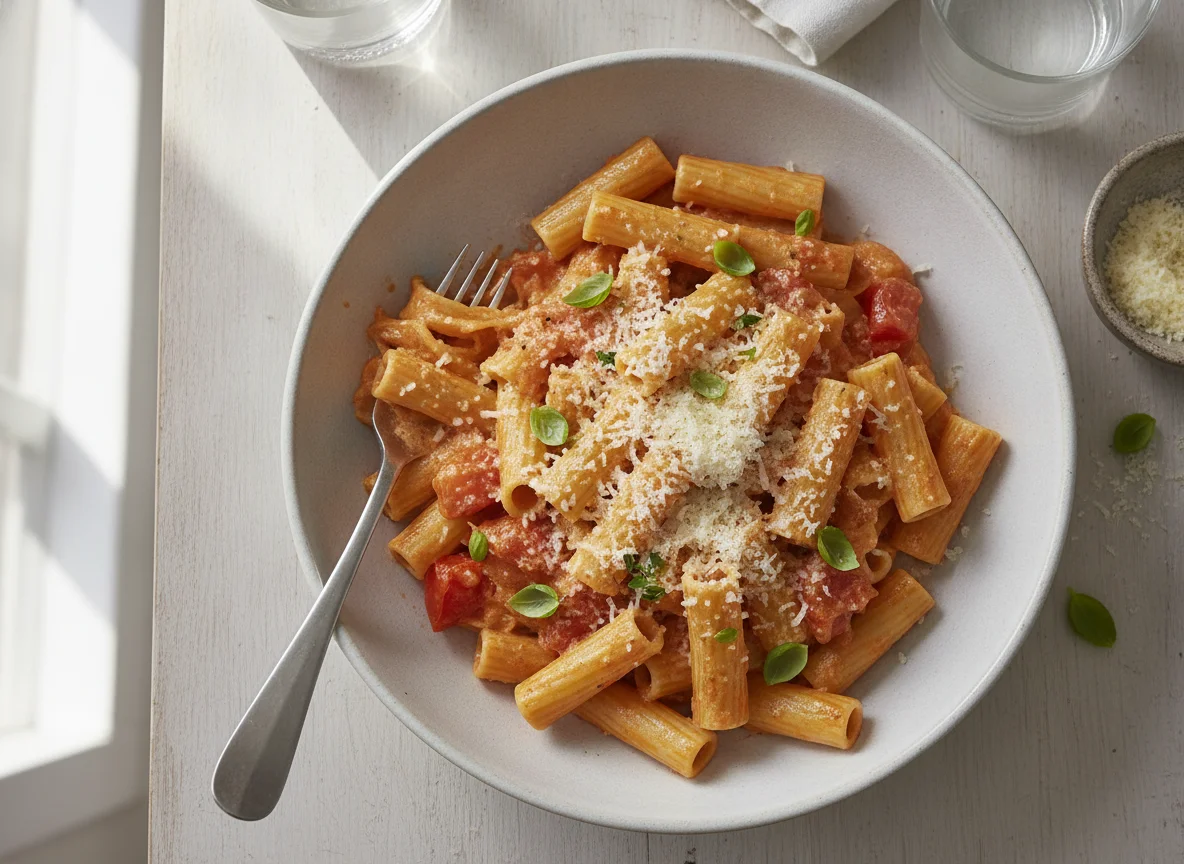 Pasta mit Tomaten-Sahnesauce photo
