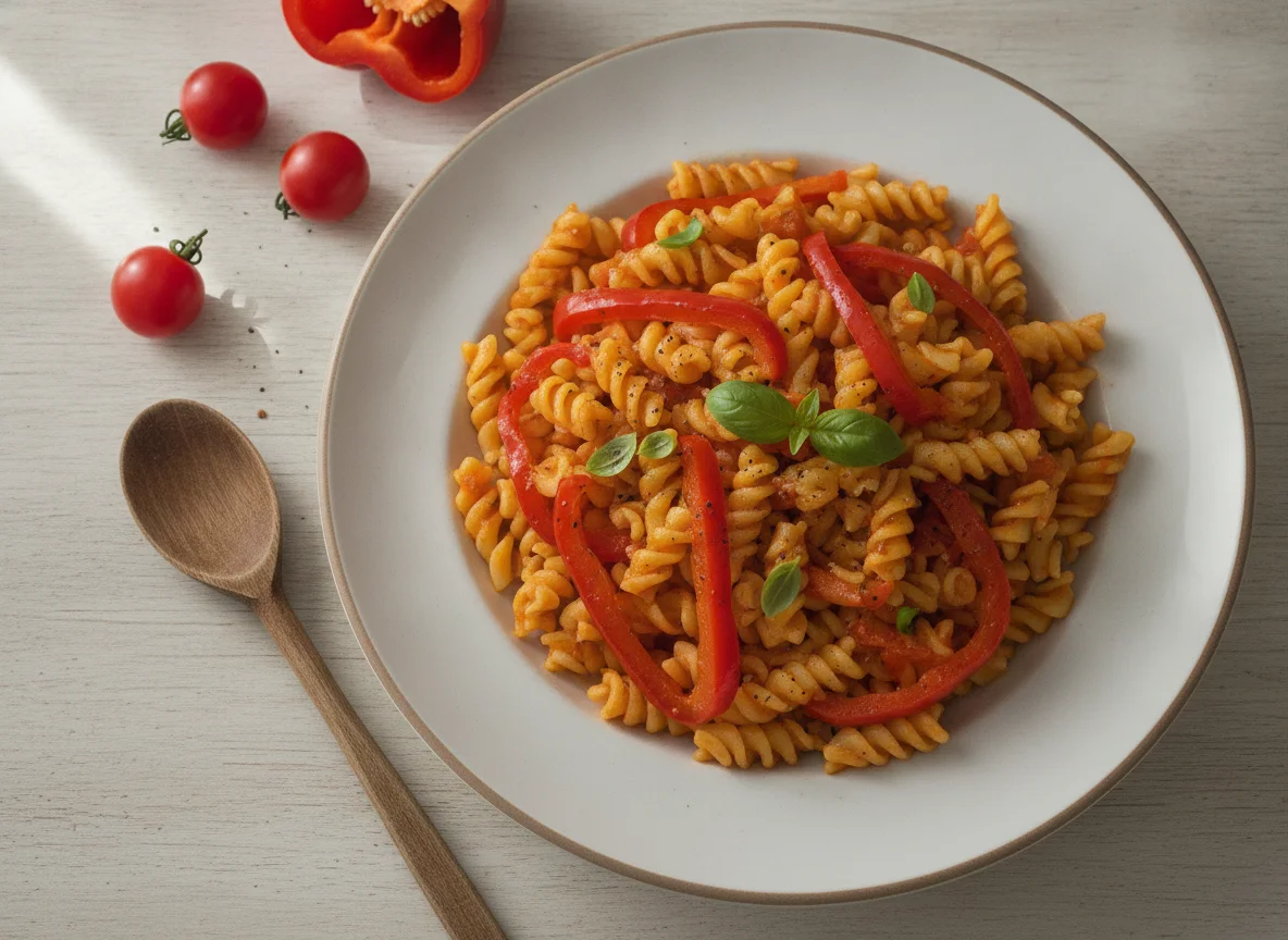 Pasta mit Tomatensauce und Paprika photo