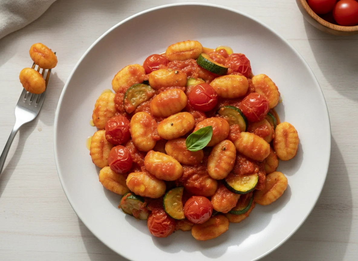 Pasta mit Zucchini und Tomatensauce photo