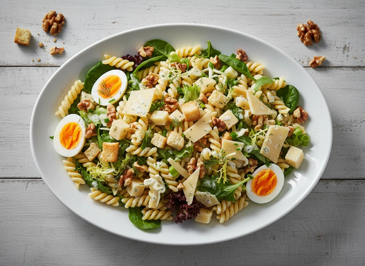 Pasta Salat mit Käse & Walnüssen photo