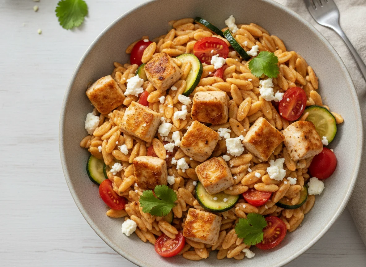 Pasta-Chicken Bowl mit Kritharaki Nudeln photo