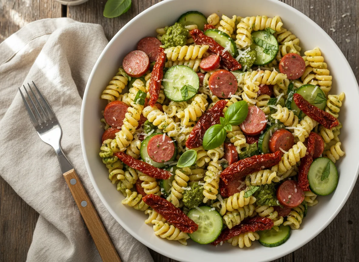 Pasta-Salat mit Würstchen photo