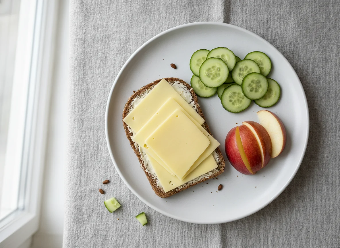 Pausenbrot mit Apfel und Gurke photo