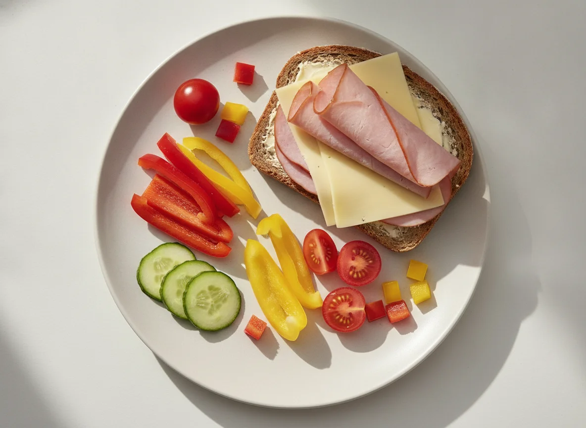 Pausenbrot mit Paprika und Tomaten photo