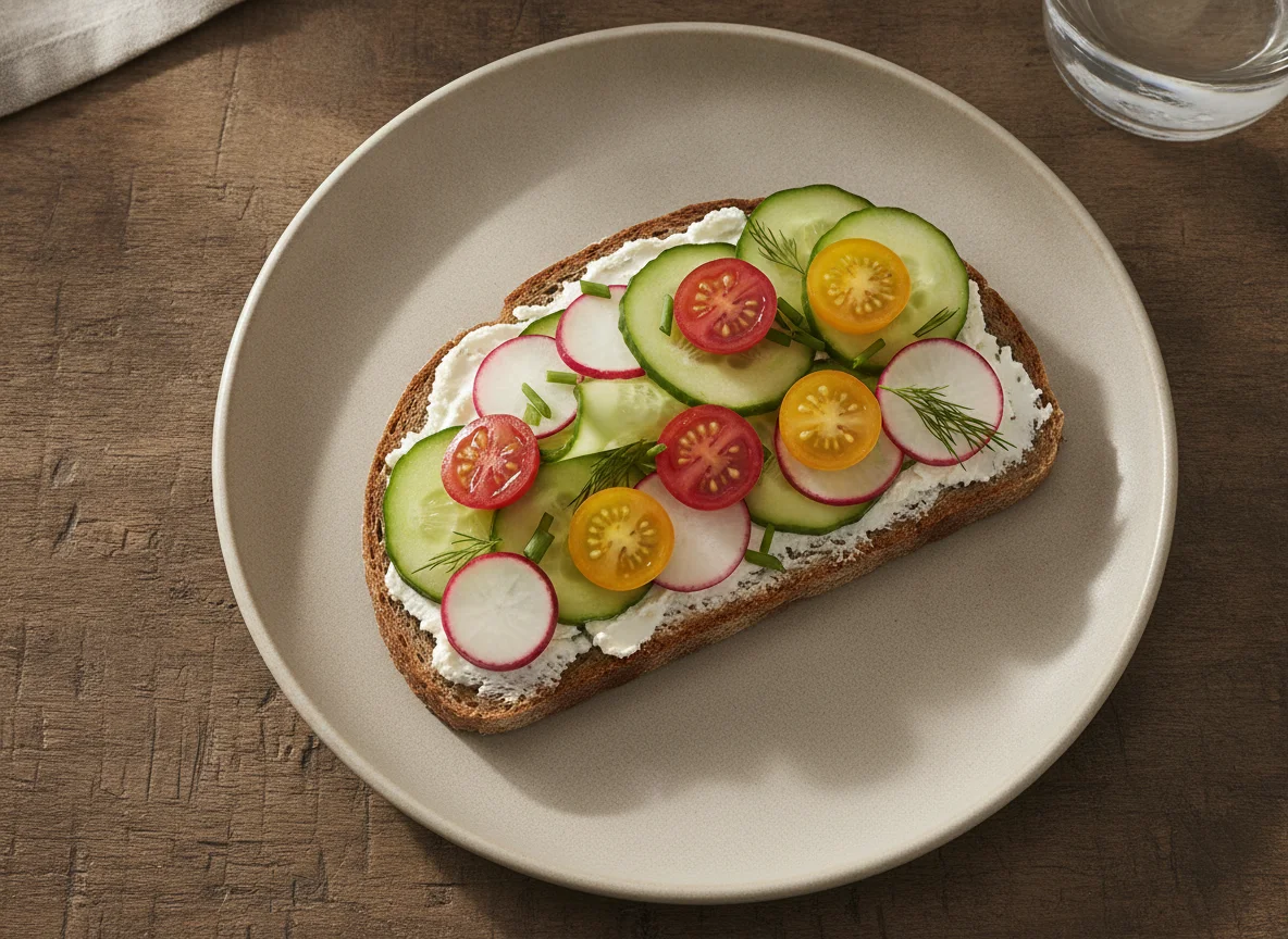 Pausenbrot mit Radieschen und Tomaten photo