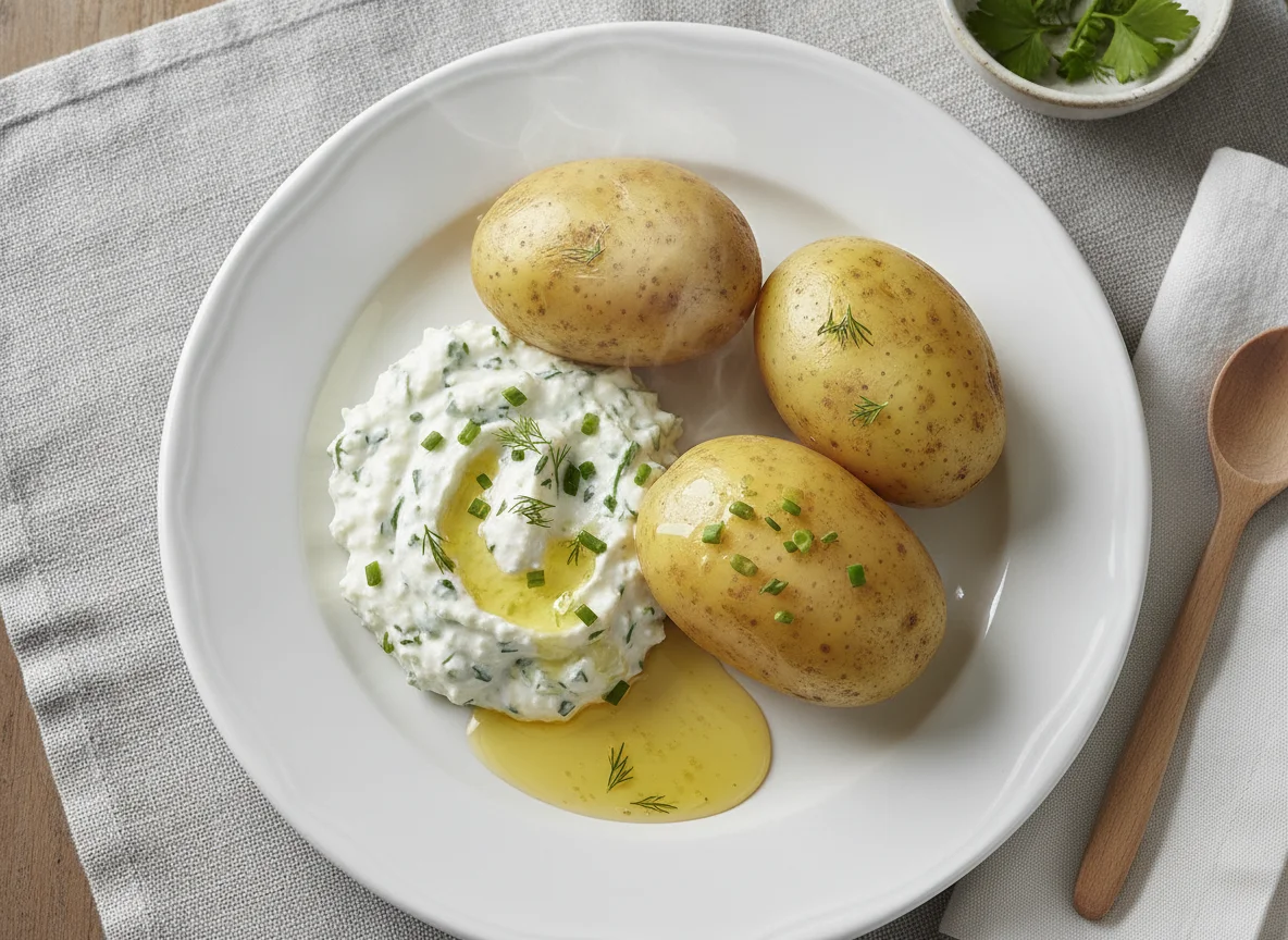 Pellkartoffeln mit Kräuterquark und Butter photo