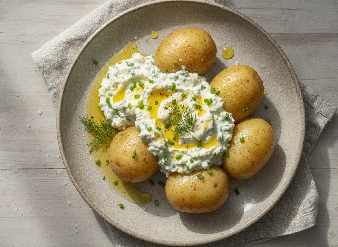 Pellkartoffeln mit Kräuterquark und Leinöl photo