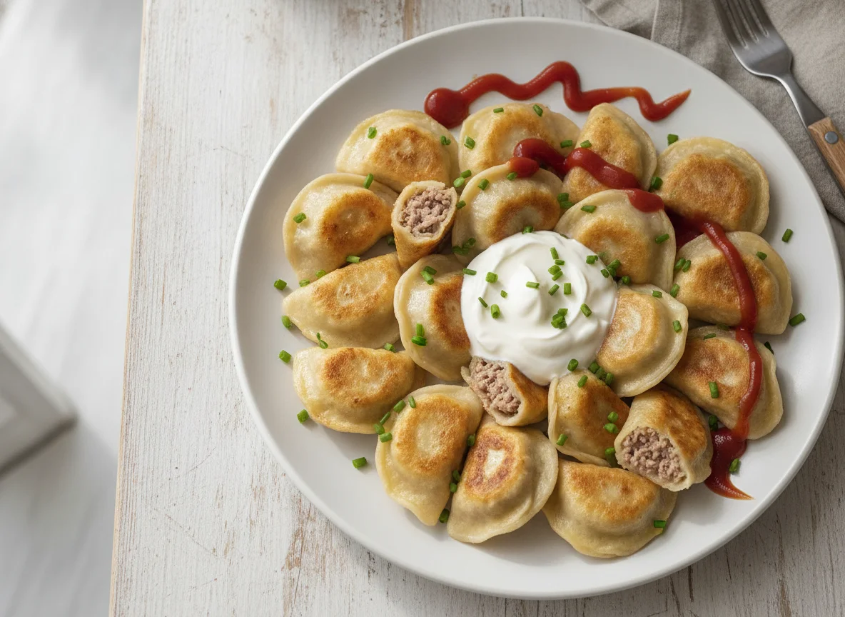 Pelmeni mit Schmand und Ketchup photo