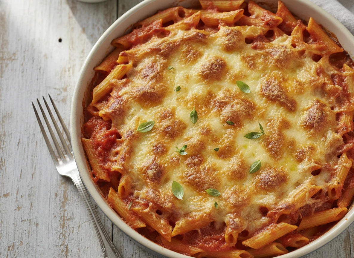 Penne al Forno mit Tomatensauce und Käse photo