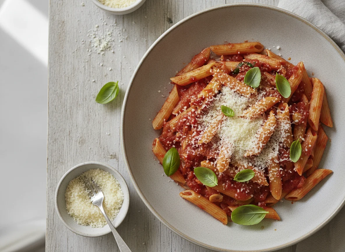 Penne all'Arrabbiata mit Parmesan photo