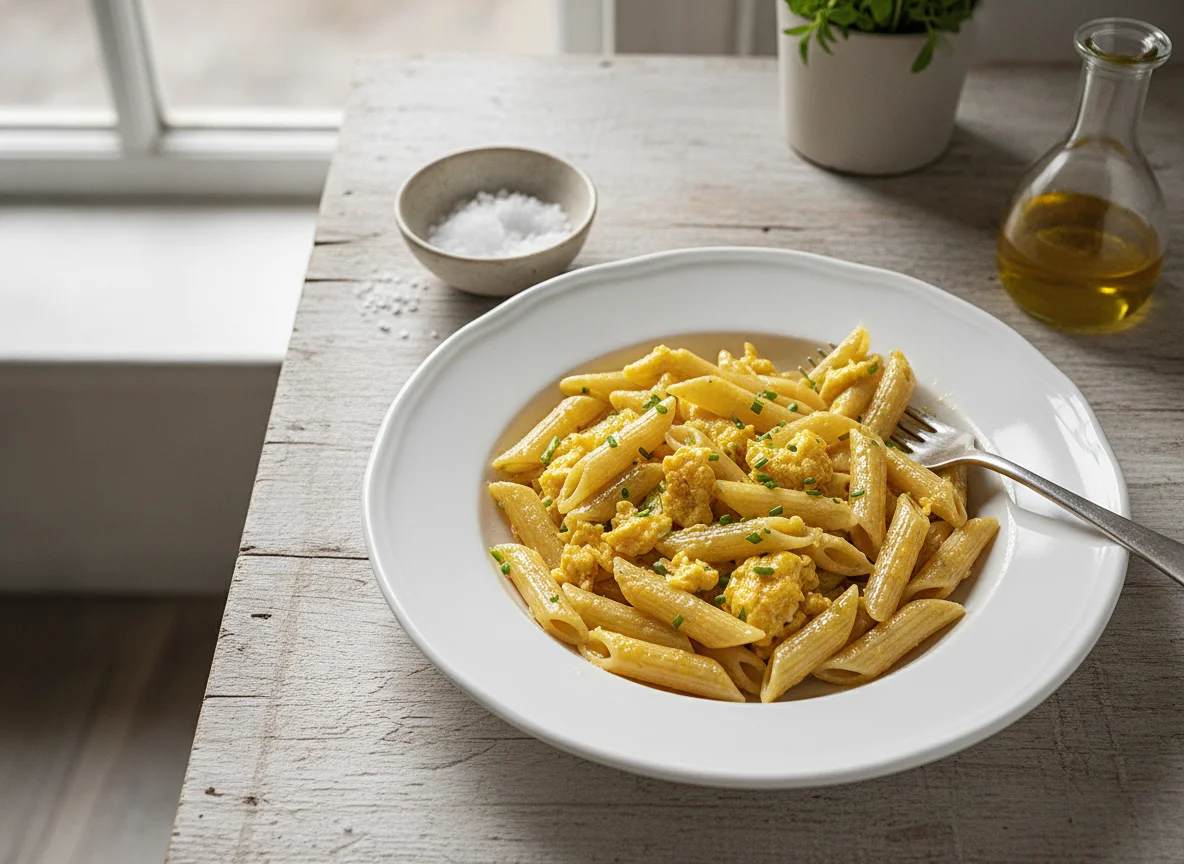 Penne mit Ei photo