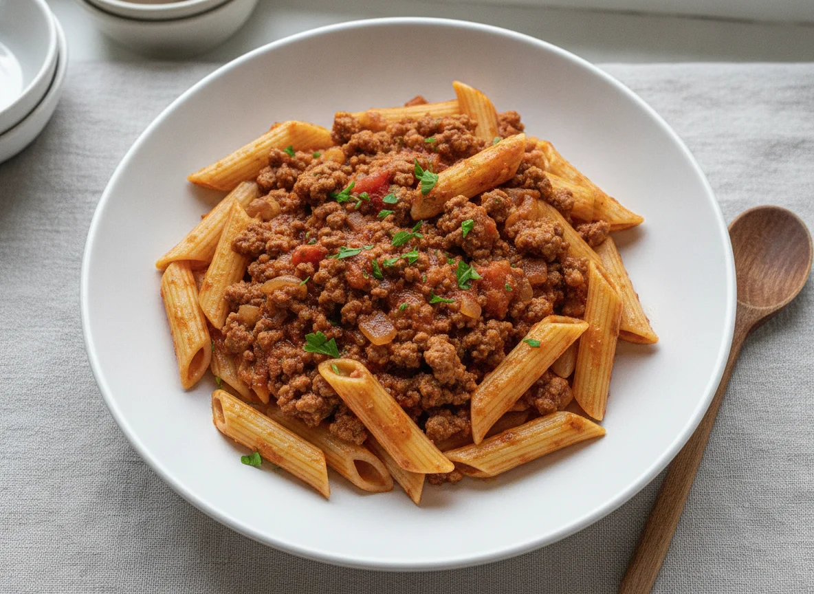 Penne mit Hackfleisch photo