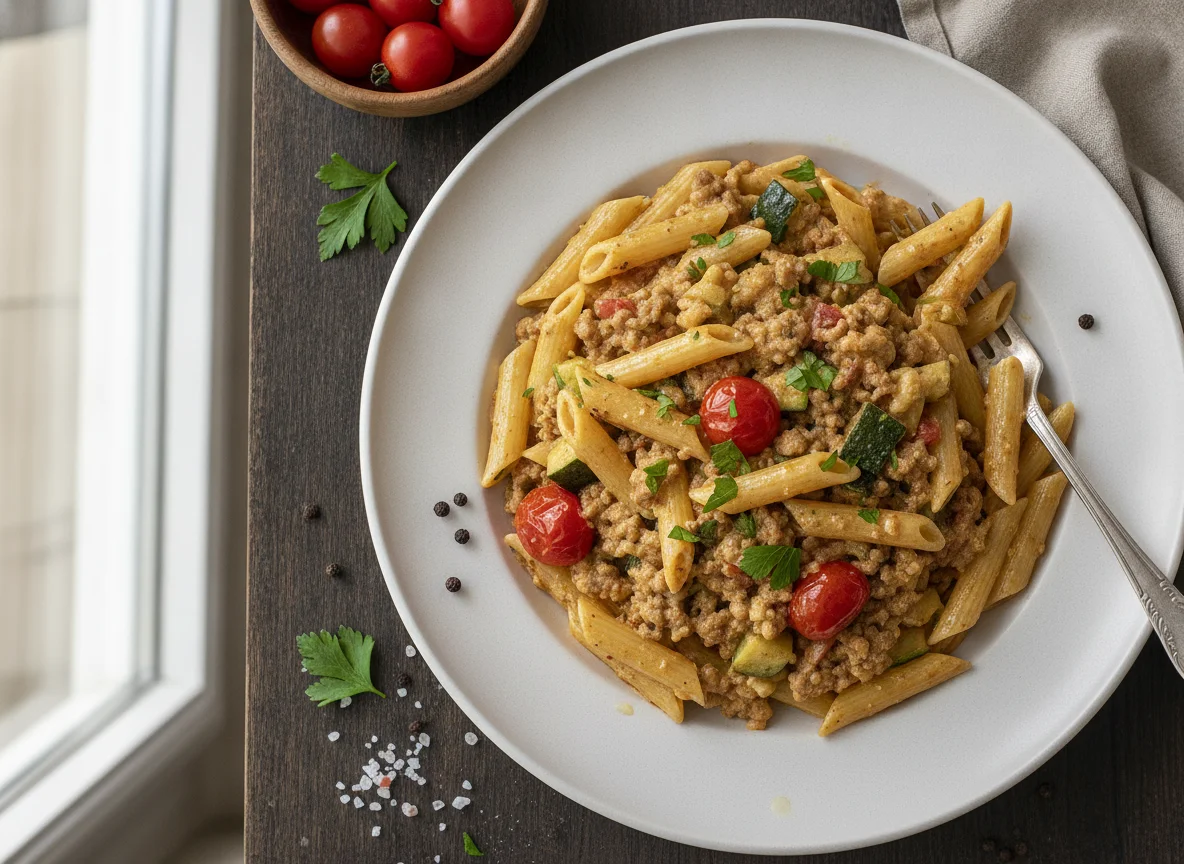 Penne mit Hackfleisch und Gemüse photo