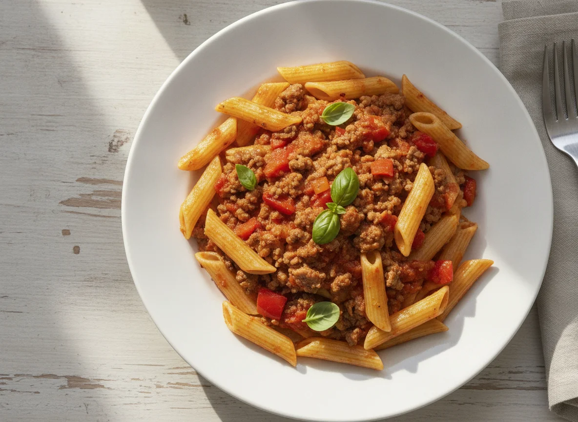 Penne mit Hackfleisch-Paprika-Sauce photo