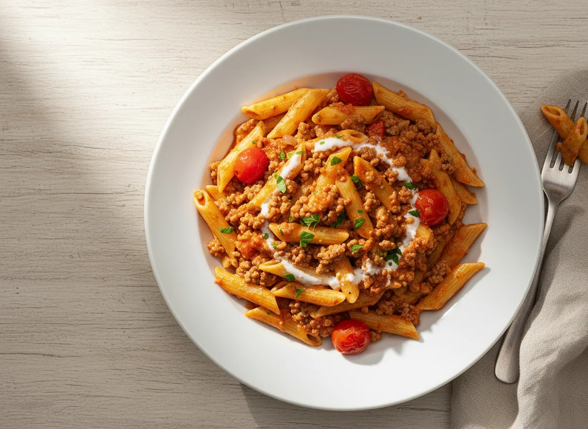 Penne mit Hackfleischsauce photo