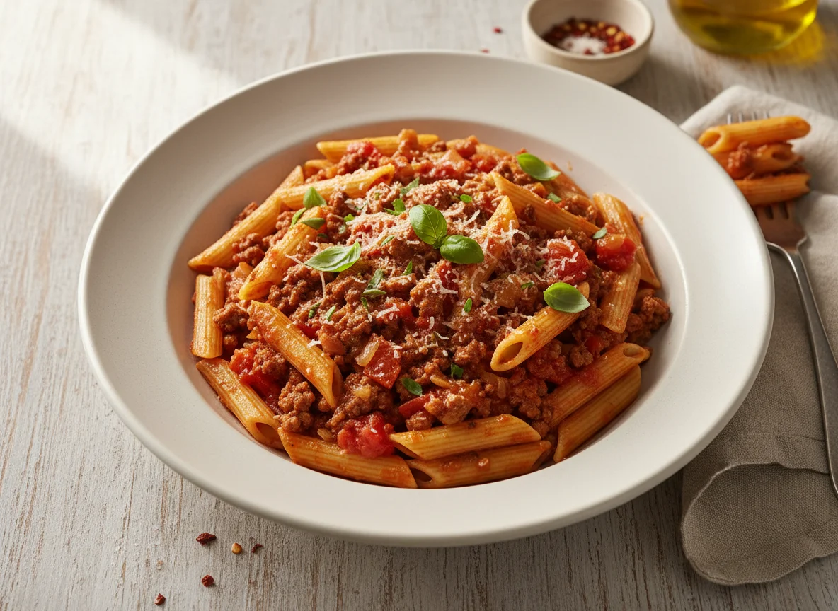 Penne mit Hackfleisch-Tomatensauce photo